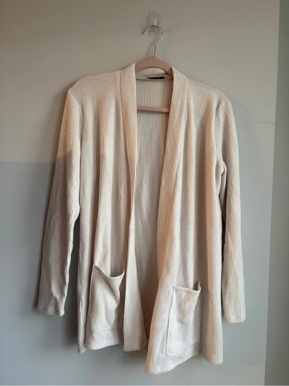 Cream Open-Front Ribbed Cardigan Sweater - Picture 1 of 2